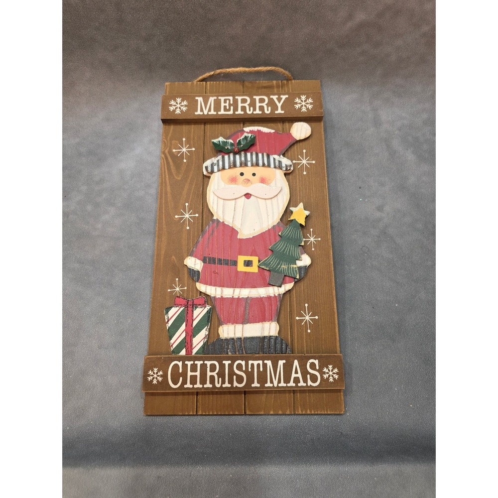 Merry Christmas Rustic Wooden Santa Wall Decor Plank Sign 16 Inch Holiday Art